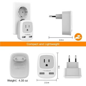 3 in 1 European to American Plug Adapter Type C NWT